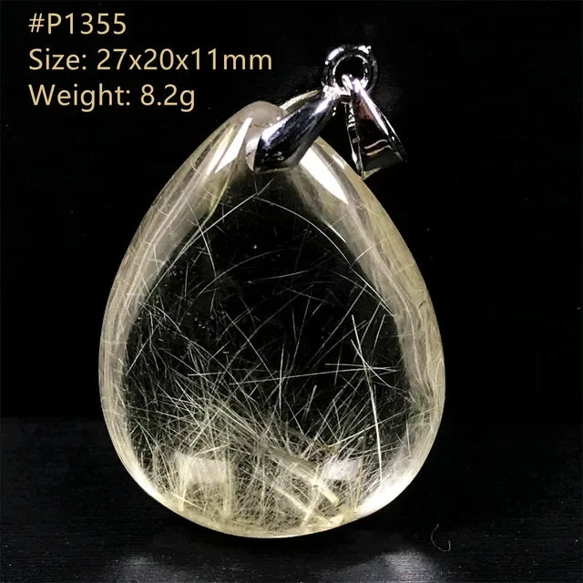Natural Gold Rutilated Quartz Sterling Silver Pendant Necklace for Women & Men Healing Wealth Gift CCGTC Certified AAAAA