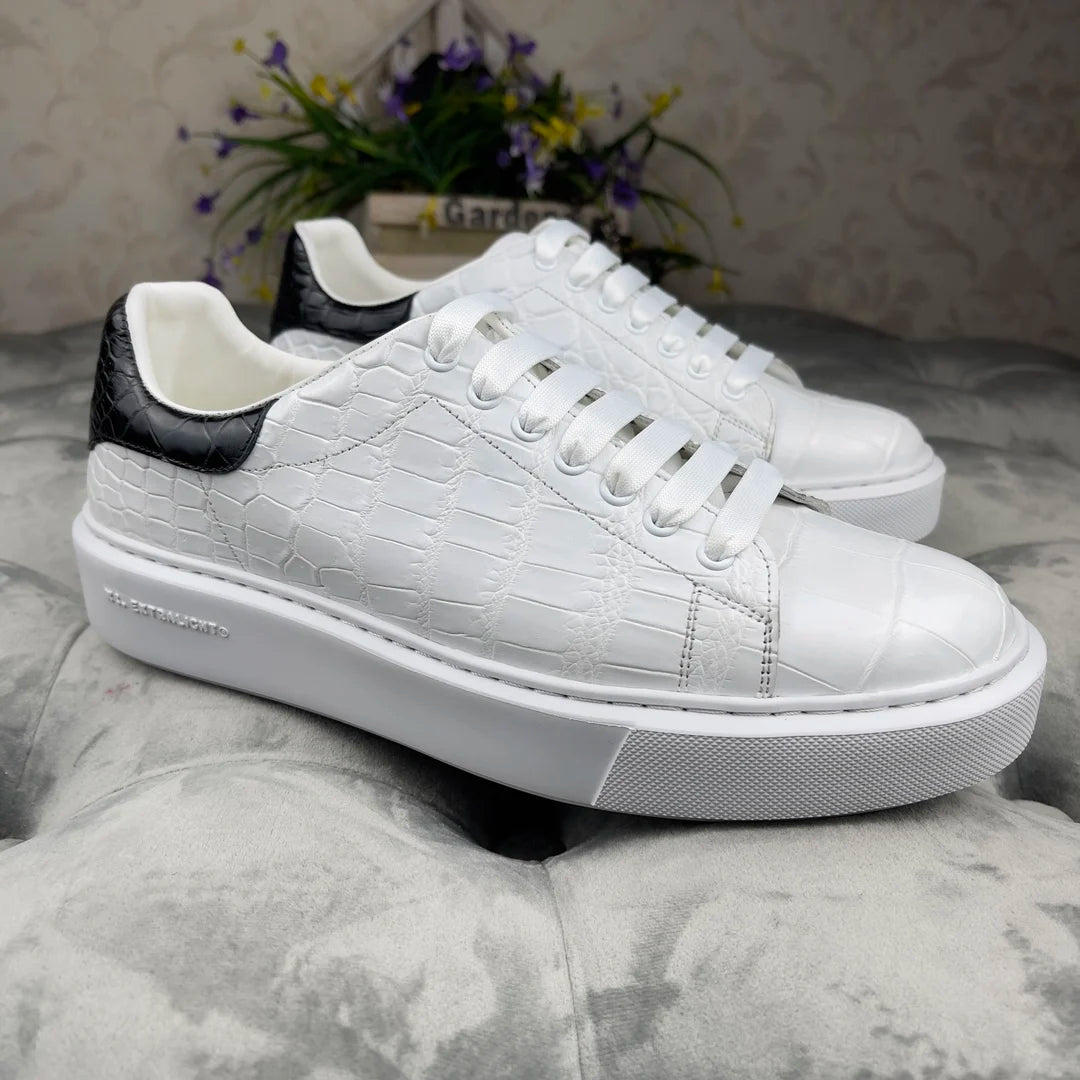 Handmade White Sneakers Alligator Leather Shoes Flat Skateboard Skater Shoes Wholesale Stylish Luxury Casual Shoes Men
