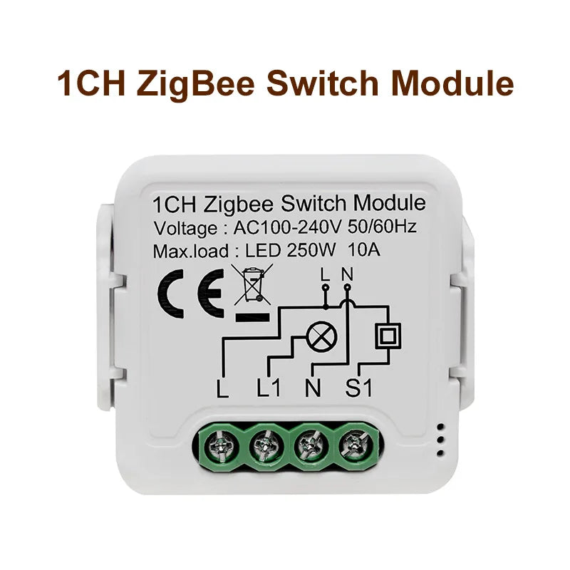 1CH ZigBee smart switch module with white case and green terminal block