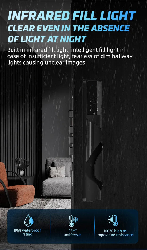 Tuya App Security Lock, Waterproof Smart Door Locks with 3D Face & Palm Recognition Camera Video, Smart Lock Suitable for Israel