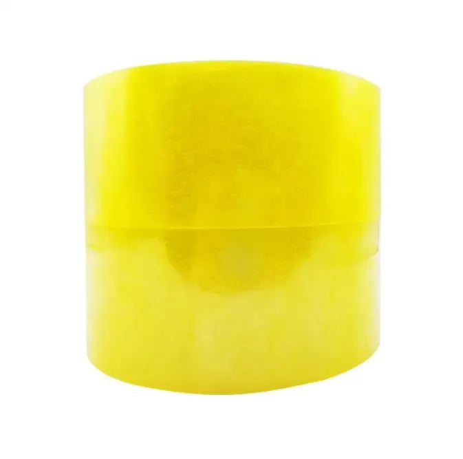 Yellow carton sealing tape roll, smooth single roll close-up