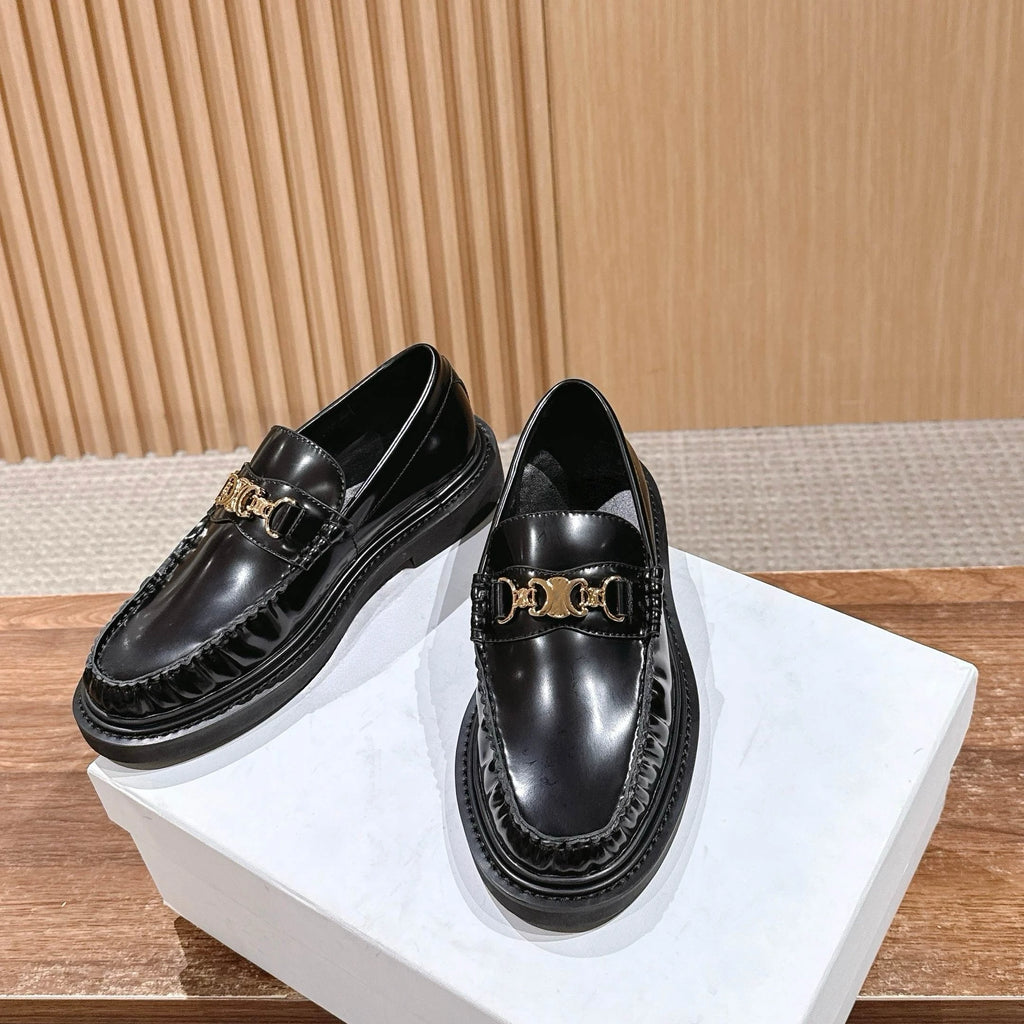 CE High Quality Designer Style Women Platform Leather Loafers Metal Buckle Tassel Slip on Casual Shoes
