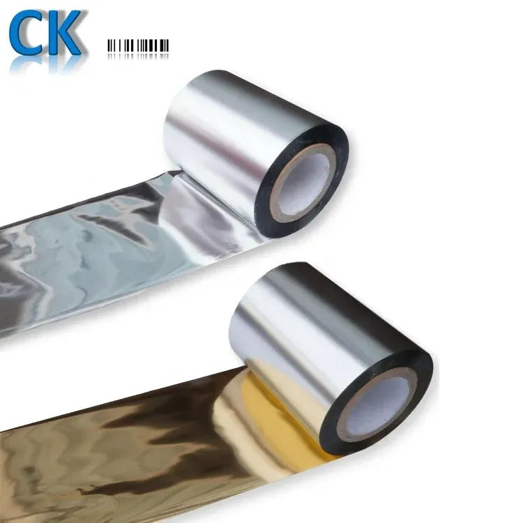 Gold and metallic silver wax ribbon rolls with cores for thermal barcode printing