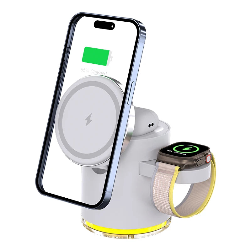 Customizable Portable 4-in-1 Foldable Wireless Charger Mobile Phone Desktop Multifunction with Integrated LED Lamp Tidesmit