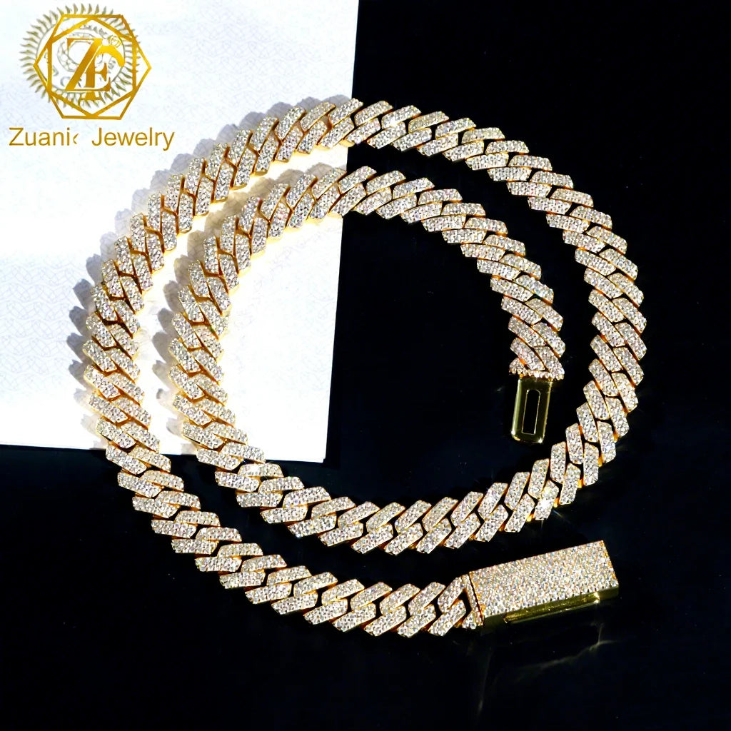 VVS Diamond 2rows 8mm 10mm 12mm 15mm S925 Silver GRA Moissanite Necklace Mans Hiphop Cuban Link Chain for Fashion Jewelry