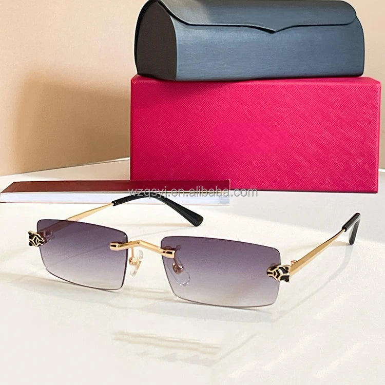 New High Quality Luxury Square Pure Titanium Anti Blue Light Myopia Glasses Frameless Designer Prescription Optical Glasses Blue
