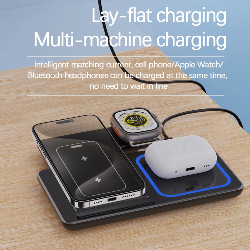 Wholesale Custom Logo Portable 3 in 1 Multifunction Fast Wireless Charging Stand 15w Phone 3 in 1 Foldable Wireless Charger Tidesmit