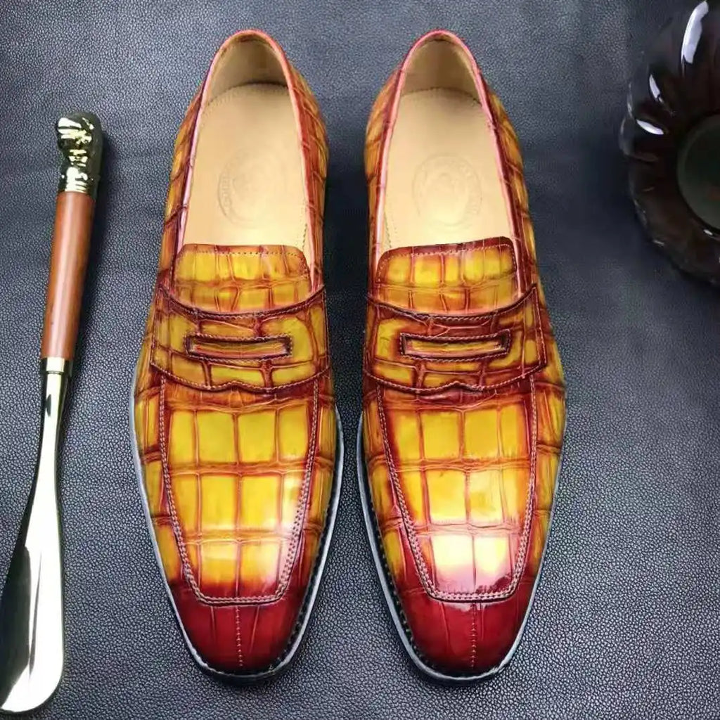 Goodyear Welt Genuine Crocodile Leather Men Loafer Shoes Handmade Penny Loafers Shoes Business Formal Luxury Men's Shoes
