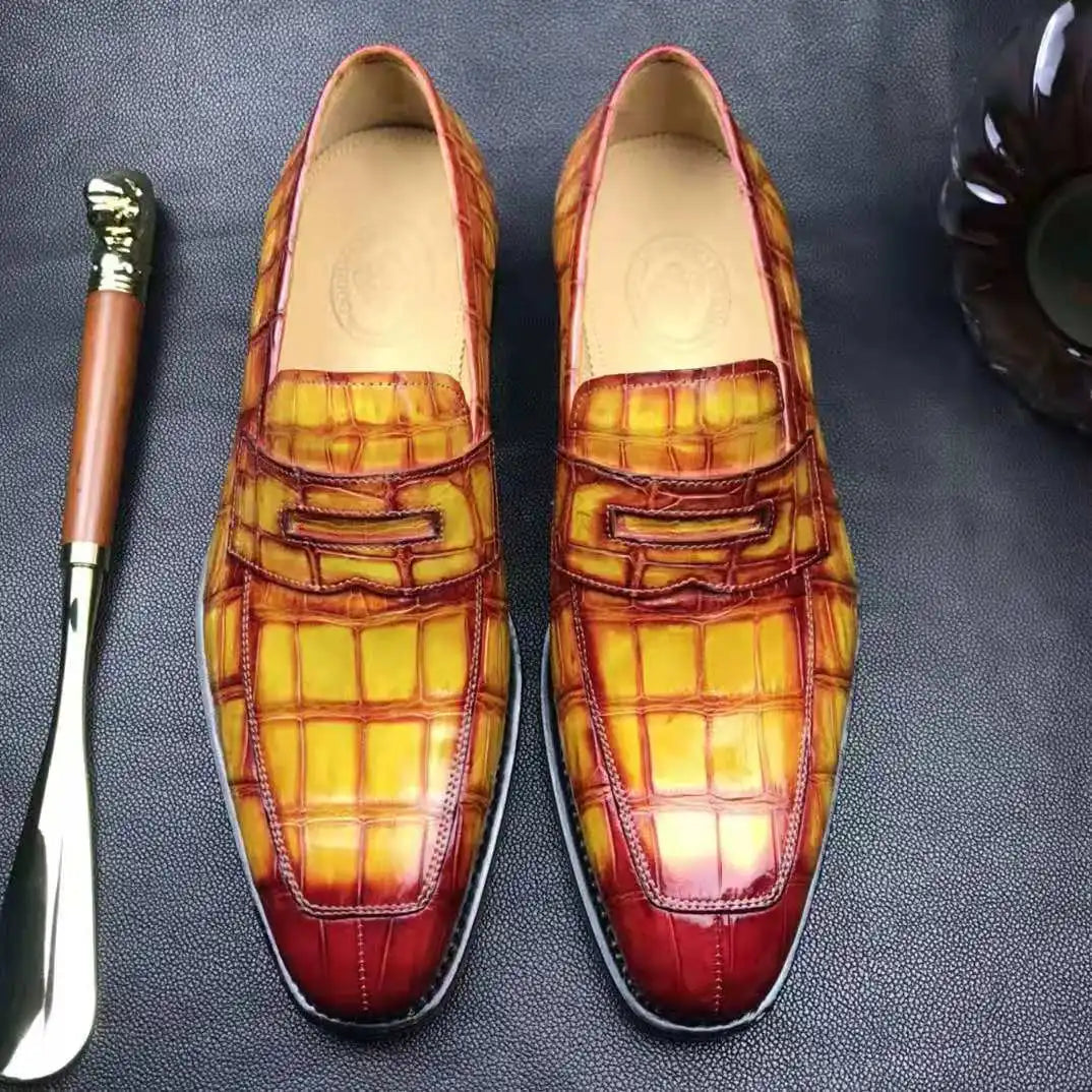 Goodyear Welt Genuine Crocodile Leather Men Loafer Shoes Handmade Penny Loafers Shoes Business Formal Luxury Men's Shoes
