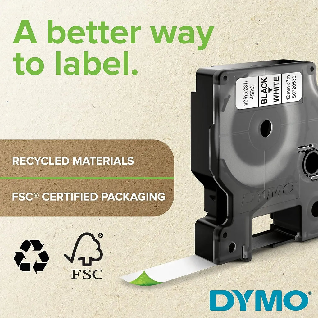 Label tape cartridge for heat-shrink labeling, black on yellow, with yellow label