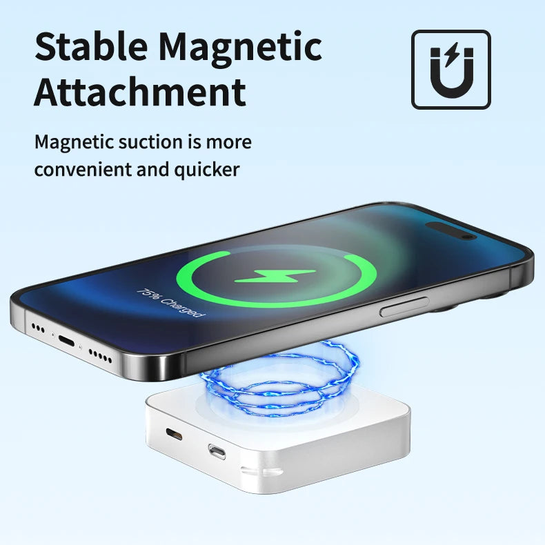 Power bank charger-Lightweight Portable 3 in 1 Magnetic Wireless Power Bank 20W Fast Charging 5000Mah PowerBank Tidesmit