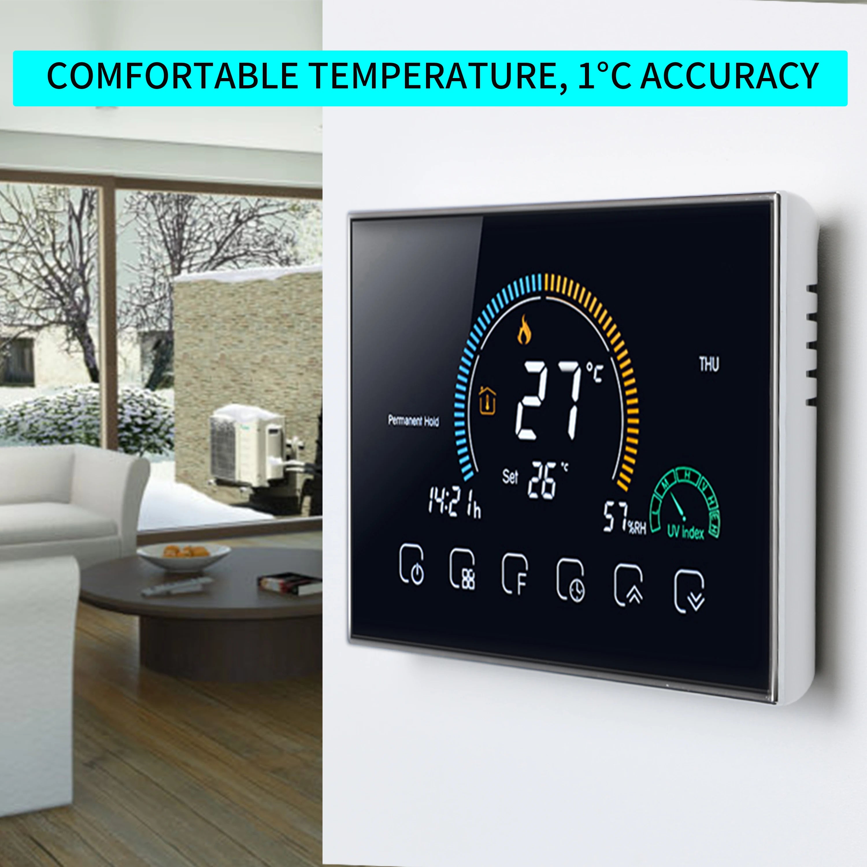 TUYA Wi-Fi Smart Large Colorful Screen Room Programmable Air Thermostat WIFI for Switch Heating Cooler Bridge Voice Alexa