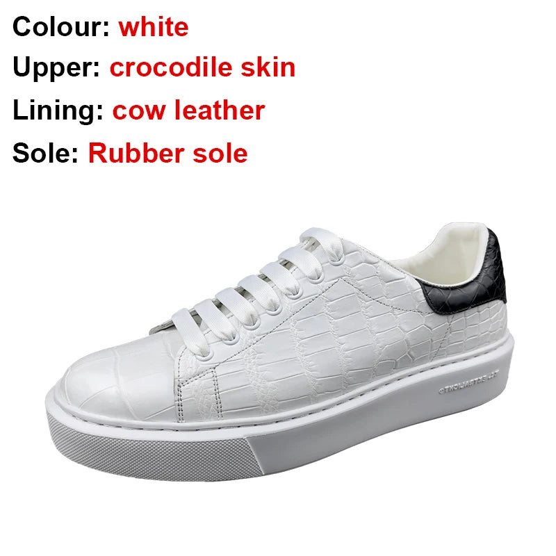 Handmade White Sneakers Alligator Leather Shoes Flat Skateboard Skater Shoes Wholesale Stylish Luxury Casual Shoes Men