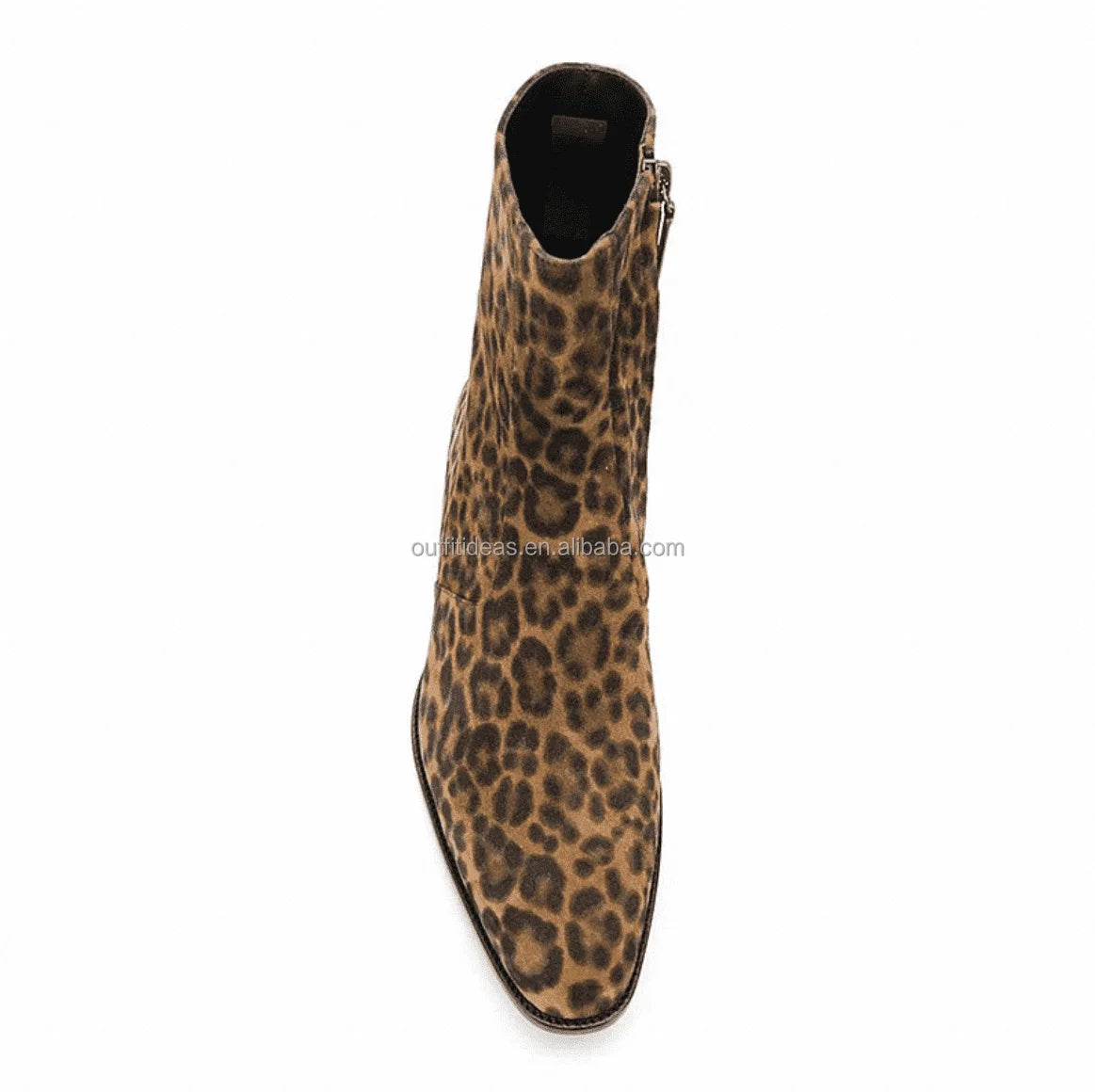 Pointed Toe Size 14 Unisex Women Men Dress Shoes Block Cuban Heel Leopard Suede Chelsea Boots Ankle High Leather Chelsea Boots