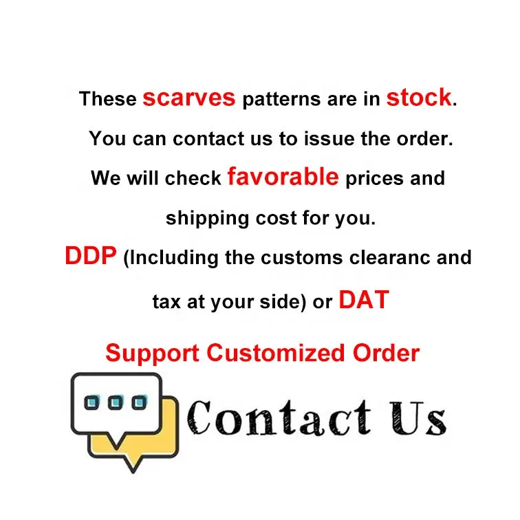 The image provided is a business contact text graphic, not a luxury silk scarf. Please provide a photo of the product.