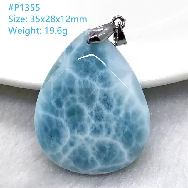 Natural Blue Larimar Trendy Necklace Pendant Women Men Gift Beads 925 Sterling Silver Dominica Water Drop Crystal Stone Jewelry
