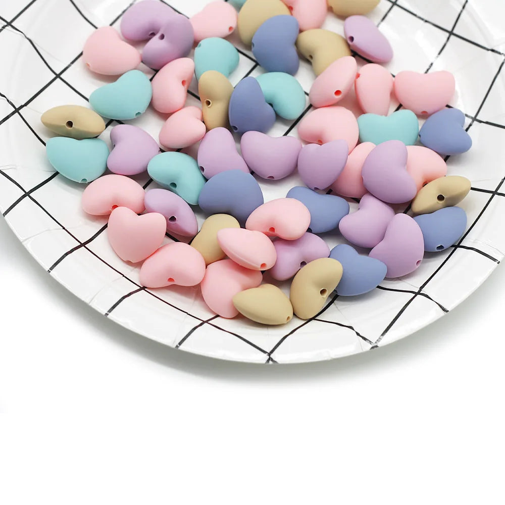 Cute-Idea 10pcs Heart  Silicone Beads Teether Chewable Teething BPA Free Newborn Nursing Baby Pearl Pacifier Clips Food Grade