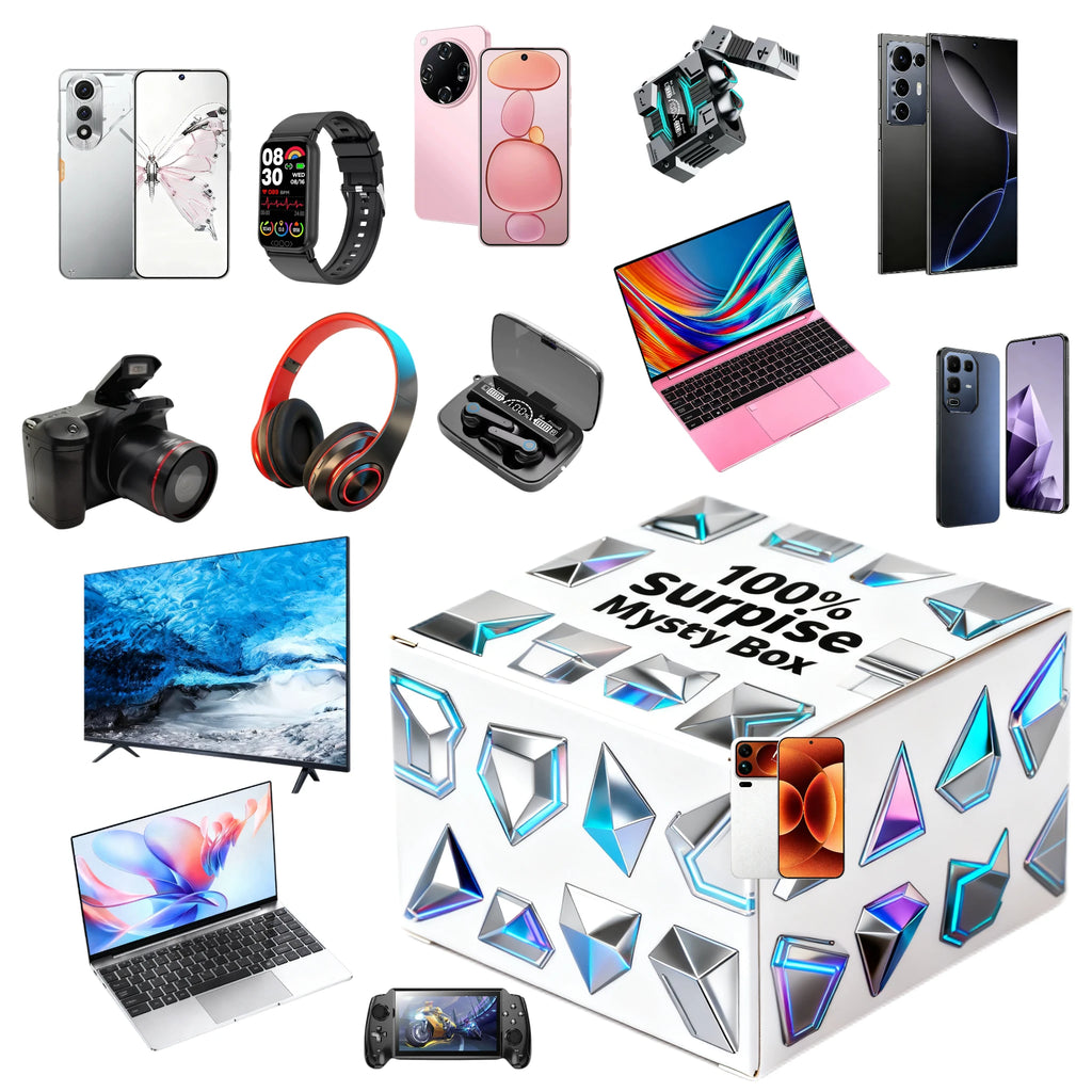 Mystery box containing 5 random 3C electronics including 5G smartphones watches and earphones as a lucky gift set