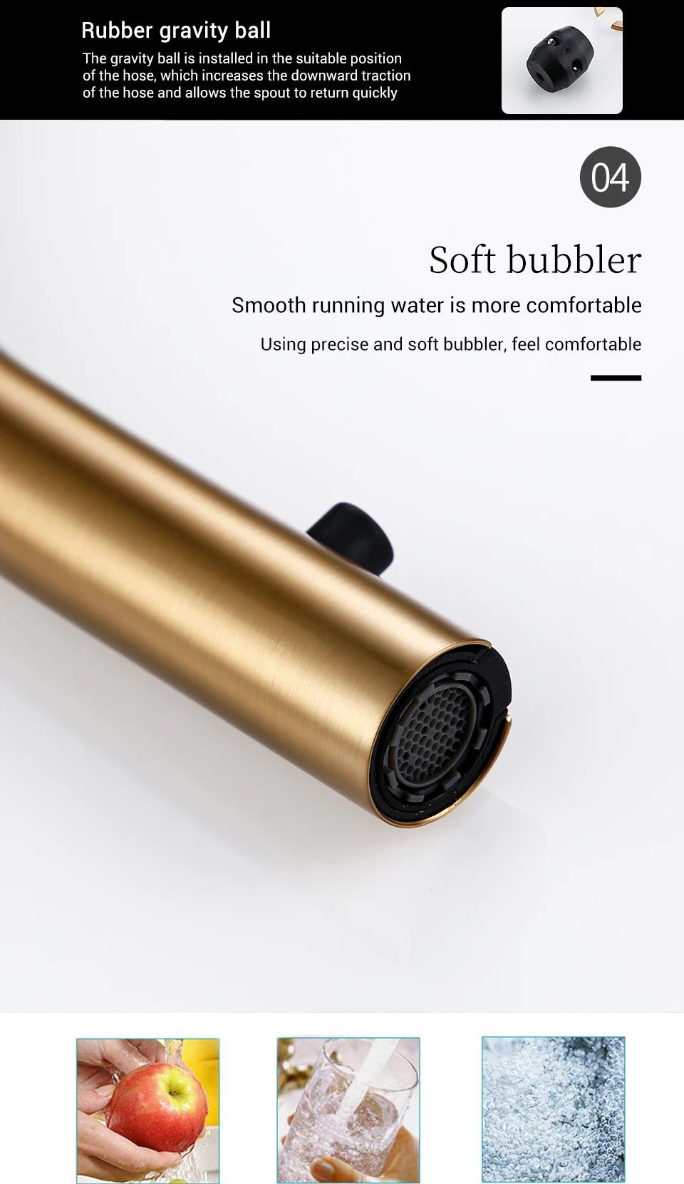 Bagnolux Black Gold Brass Rotation Holder Single Hole Deck Mounted Cold and Hot Water Mixer Pull-Out Sprayer Kitchen Sink Faucet