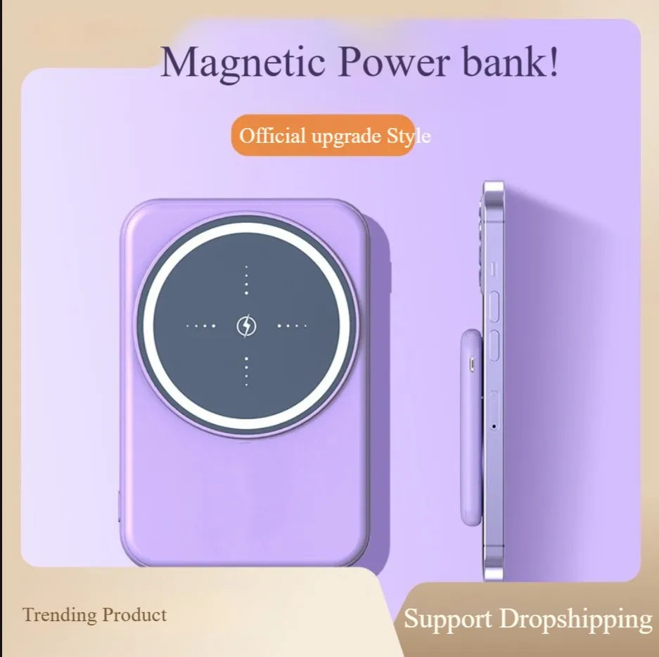 Exquisite Design Mini Power Bank Cellphone Purple 10000mah Wireless Magnetic PowerBank for Mobile Phone Tidesmit