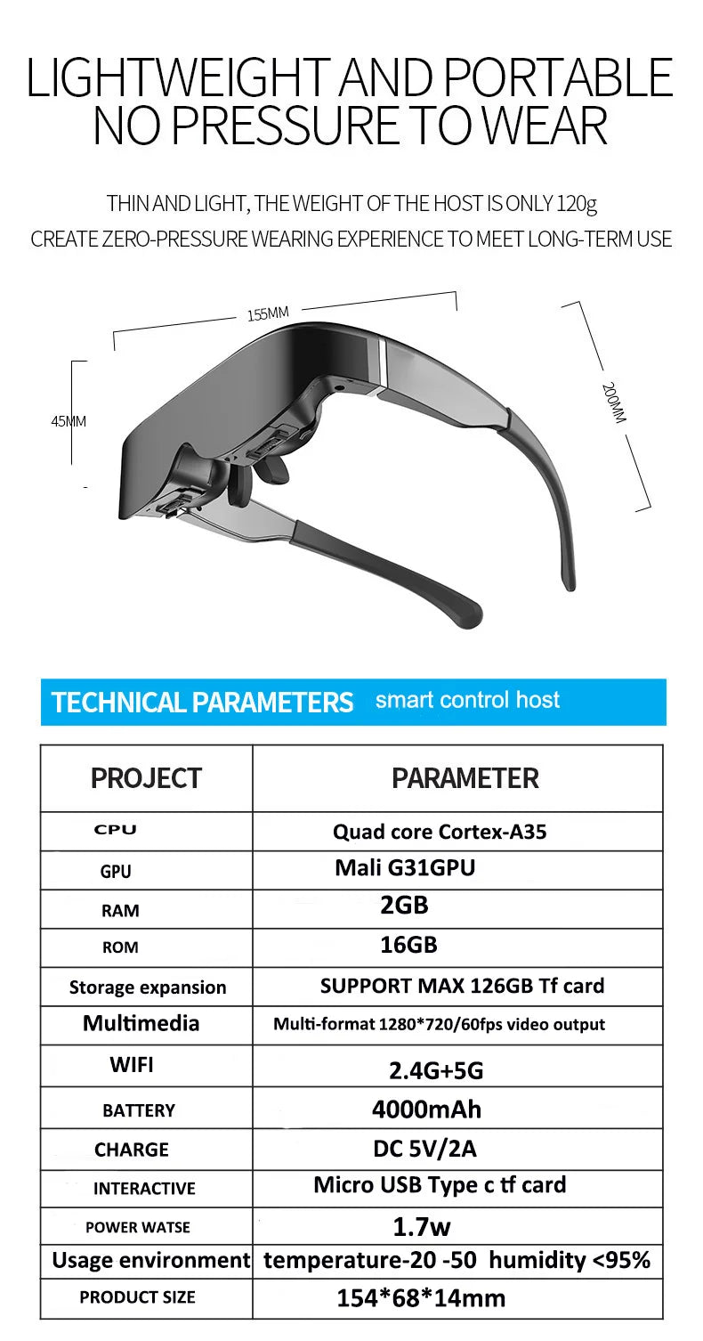 VR Smart Glasses Mobile Cinema - 128GB Portable Headset by Tidesmit Tidesmit