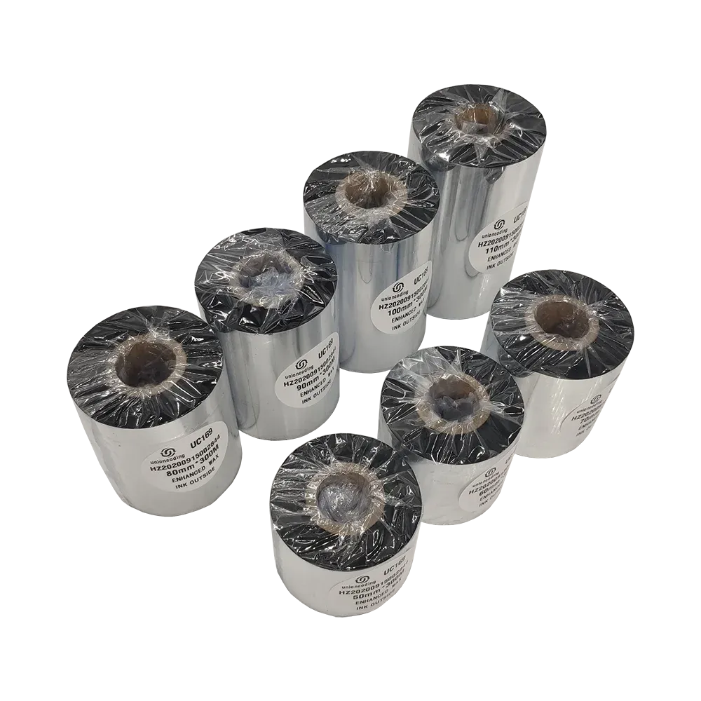 Thermal transfer barcode ribbon rolls, black resin with ink outside (multiple reels)