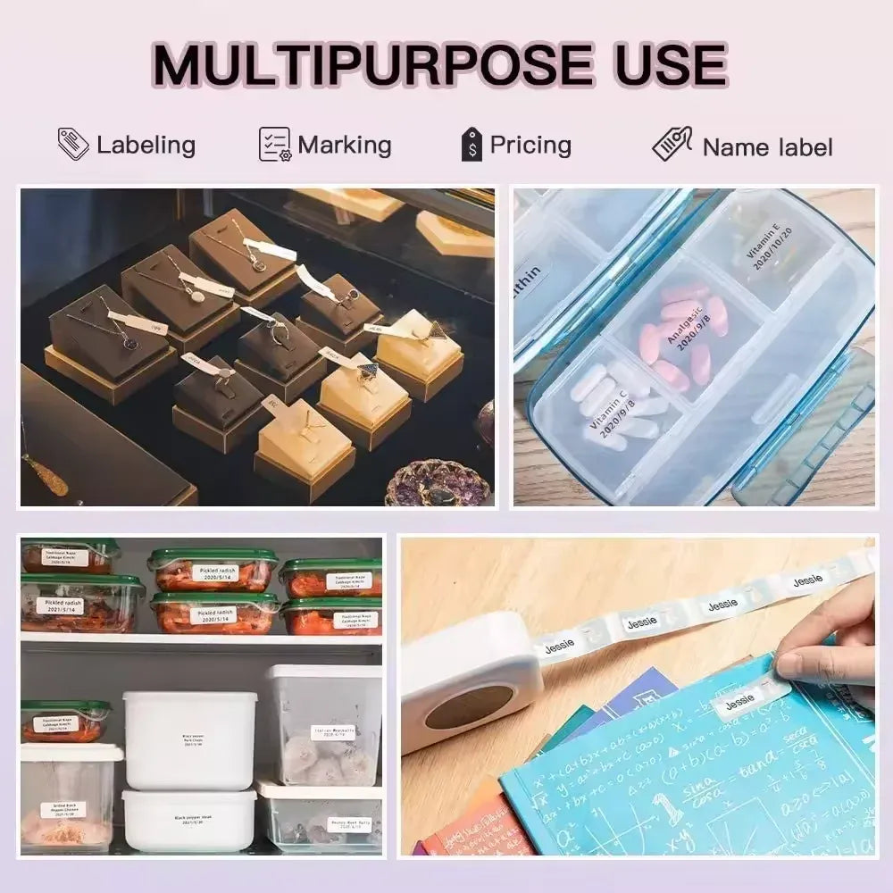 Transparent label tape use examples for labeling, marking, pricing, and name tags