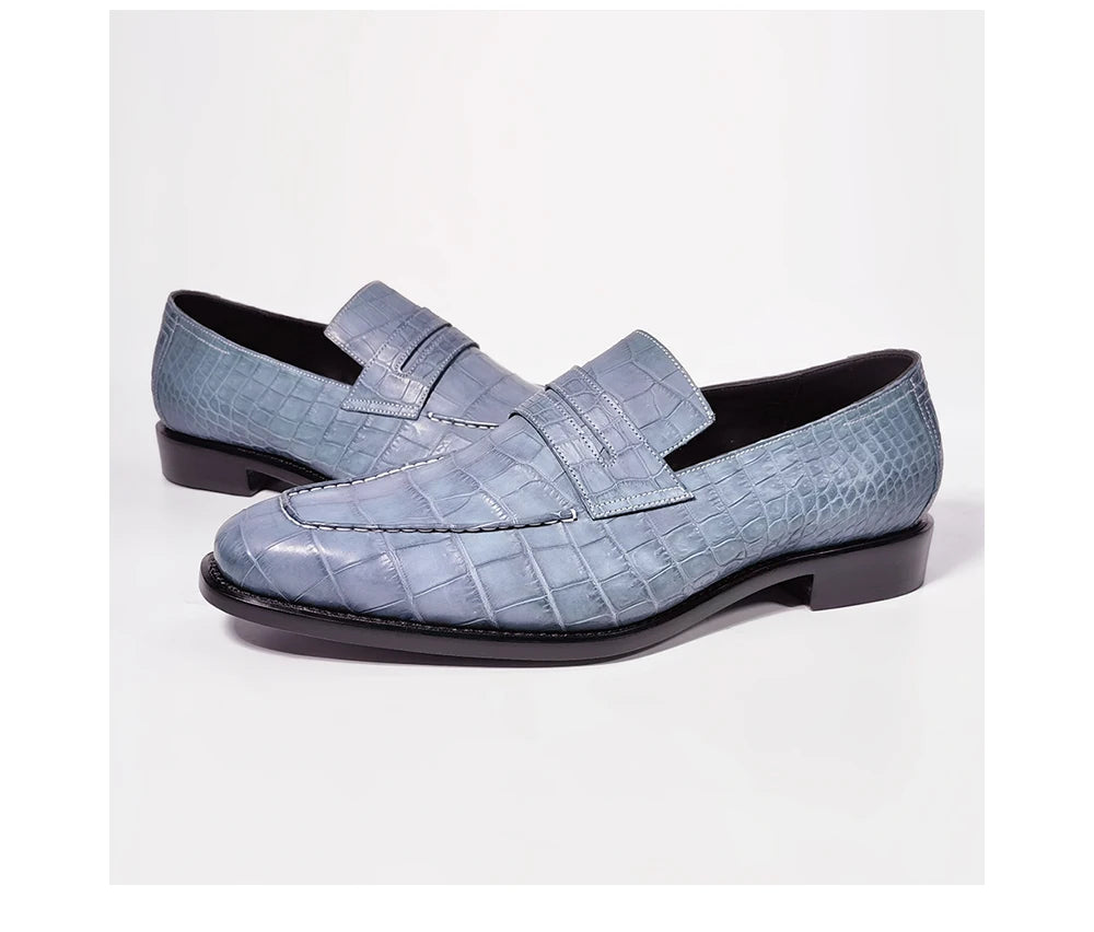 Trendy Designer Loafers Shoes Men Handmade Crocodile Skin Goodyear Shoes Men Classic Leather Luxury Handmade Men's Dress Shoes