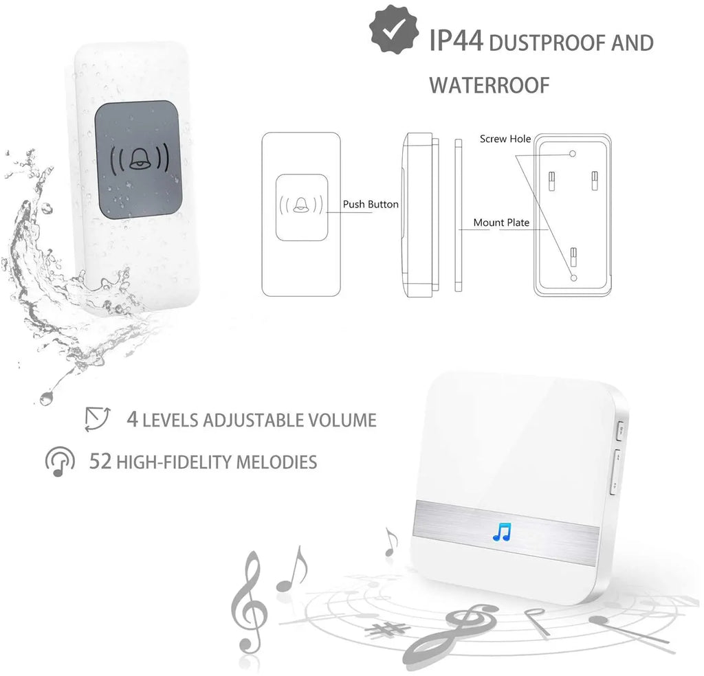 Universal 433MHz Wireless WIFI Smart Video Doorbell Chime Indoor Music Receiver 52 Melodies 4 Levels Volume for Smart Doorbells