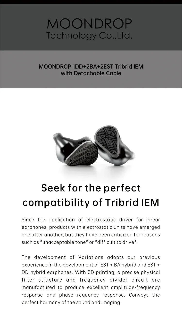 Moondrop Variations Tribrid IEMs: 2EST+2BA+DD Earphones by Tidesmit Tidesmit