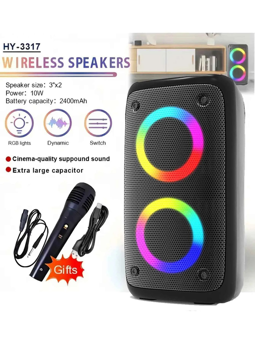 HY3317 portable Altavoz De Karaoke Big Speakers Outdoor DJ Party Dual 4 Inch Bluetooh Speaker With Mic for Family Ktv My Store