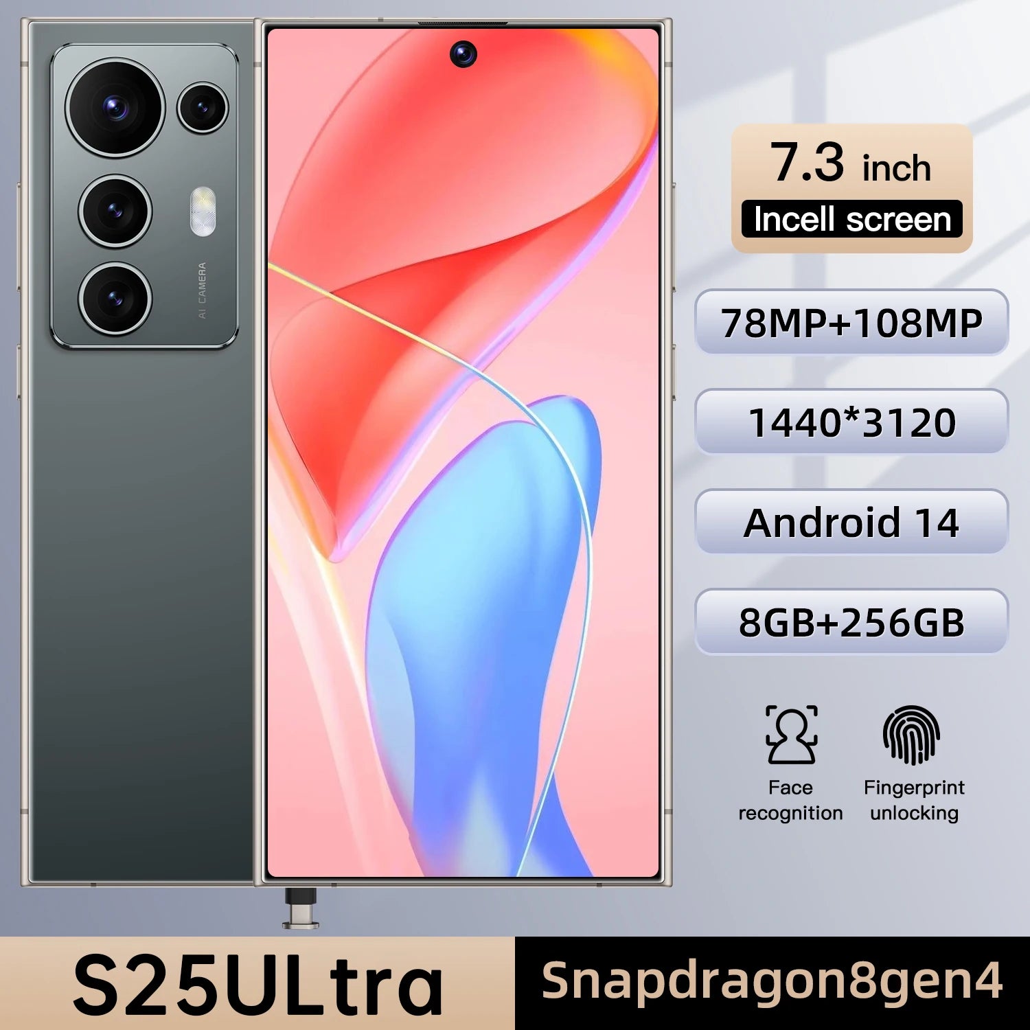 8+256GB Smartphone Android Cell Phone Mobile Phones Original Cellphone 7.3 Inch 4G 5G GSM WiFi Touch Screen Smart Phone - Tidesmit