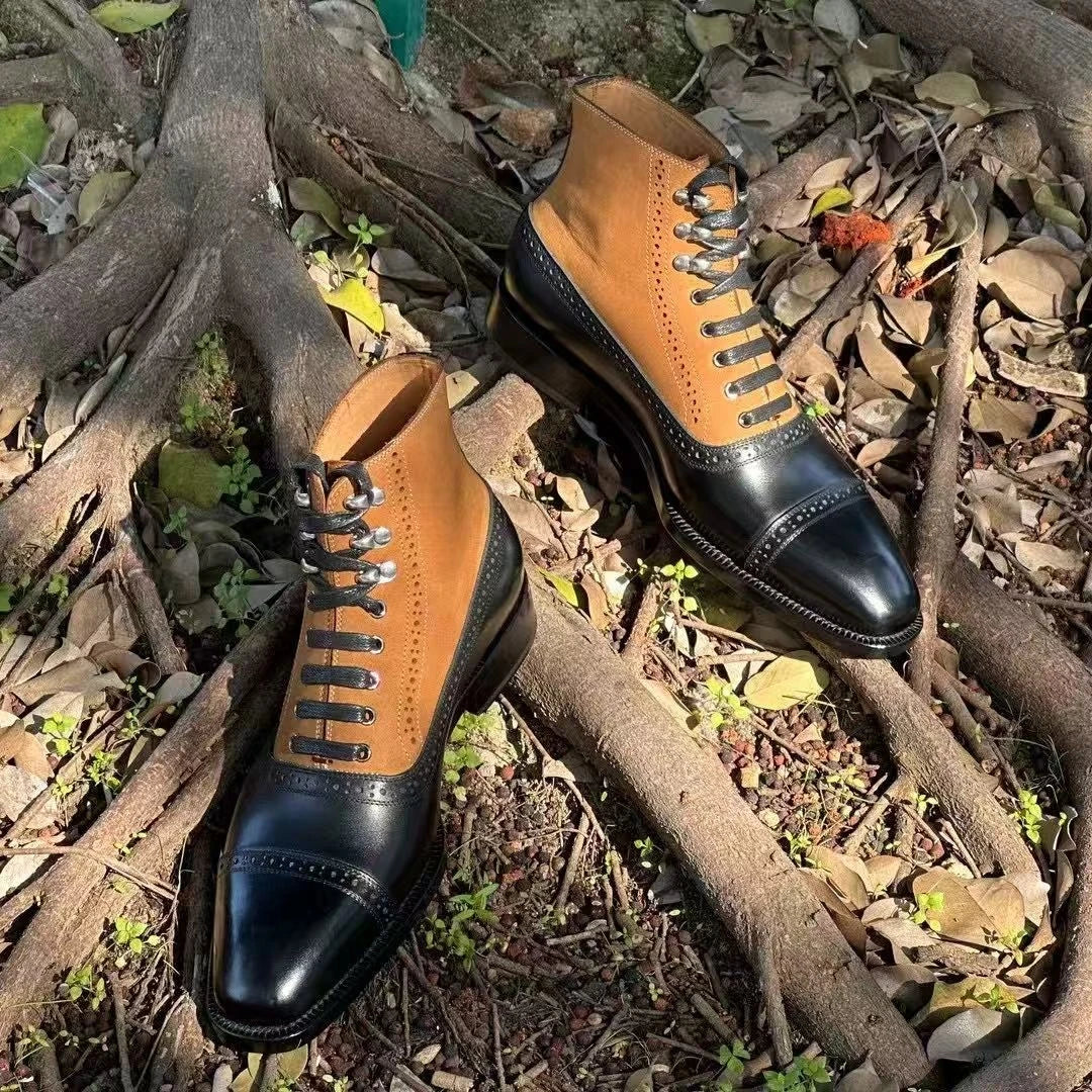 Men Blake Goodyear Welt Boxing Boot Shoes Top Calf Leather Ankle Sneakers Handmade Casual Mans Classic Lace up OEM ODM Factory