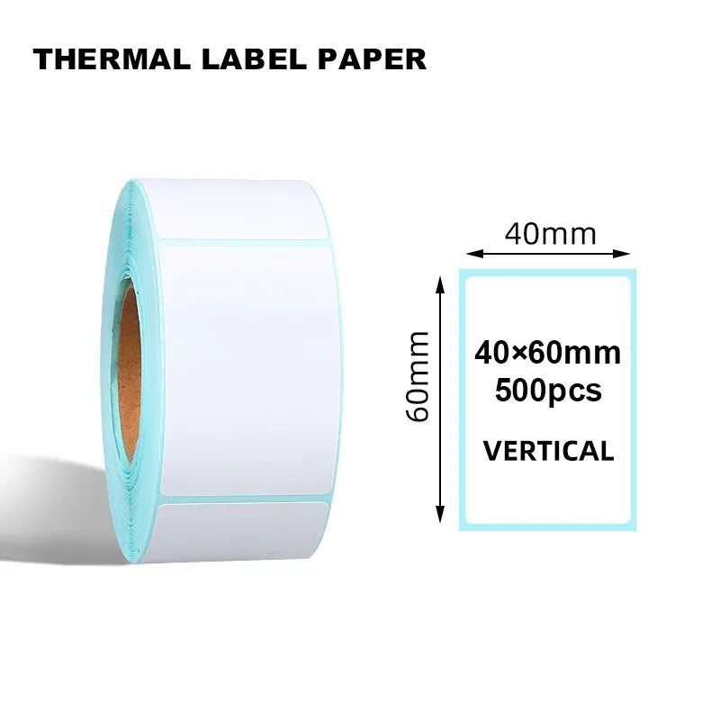 Sky blue thermal barcode label roll with 40x60mm label size and 500pcs vertical