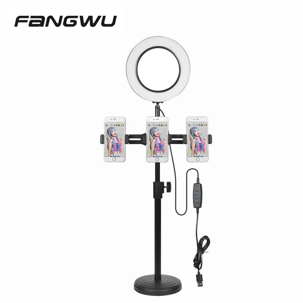 3 Phones Camera Led Photography Equipment Selfie Ring Light for Livestream Black Ring Lights KH-58-3 Tidesmit