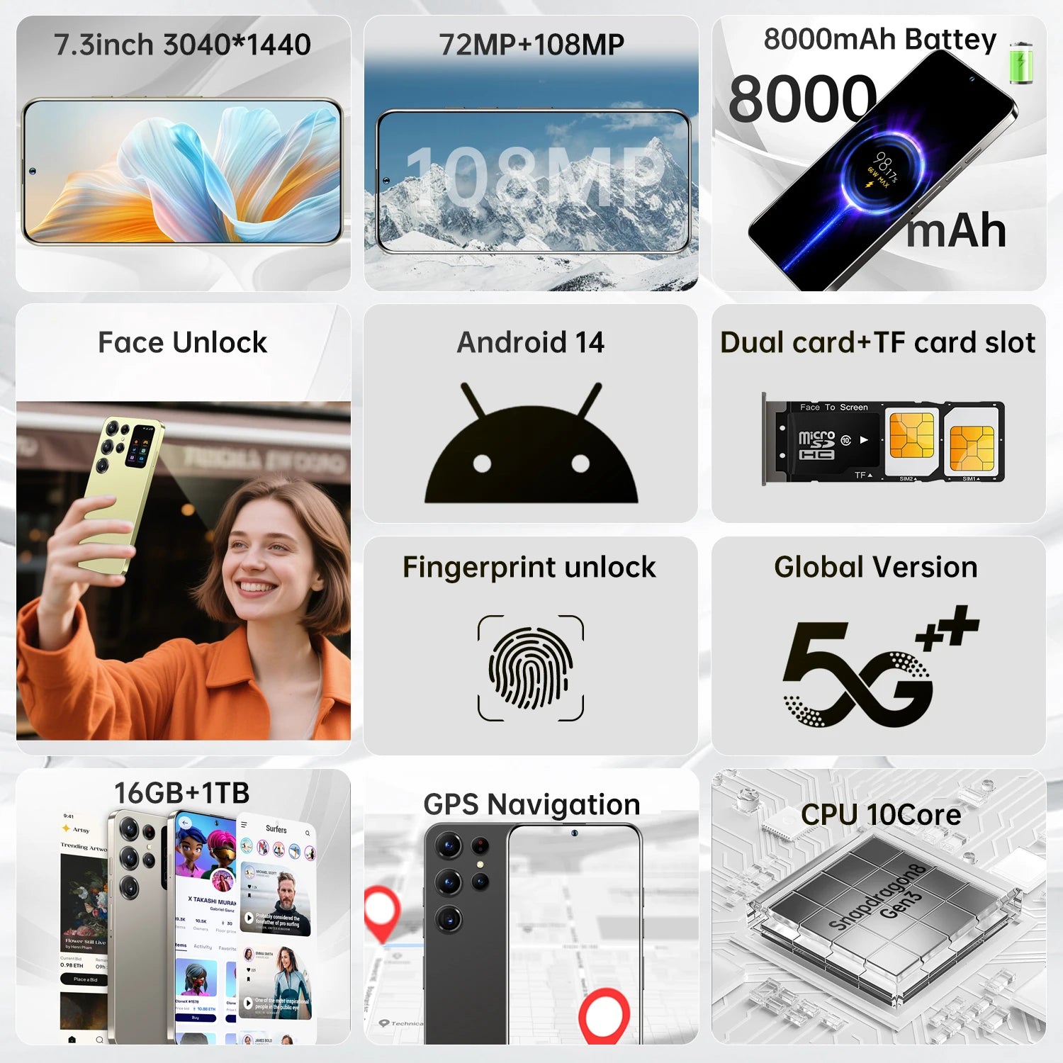 S25 Android 5G smartphone with 108MP camera and 1TB storage showing side profile view in gallery