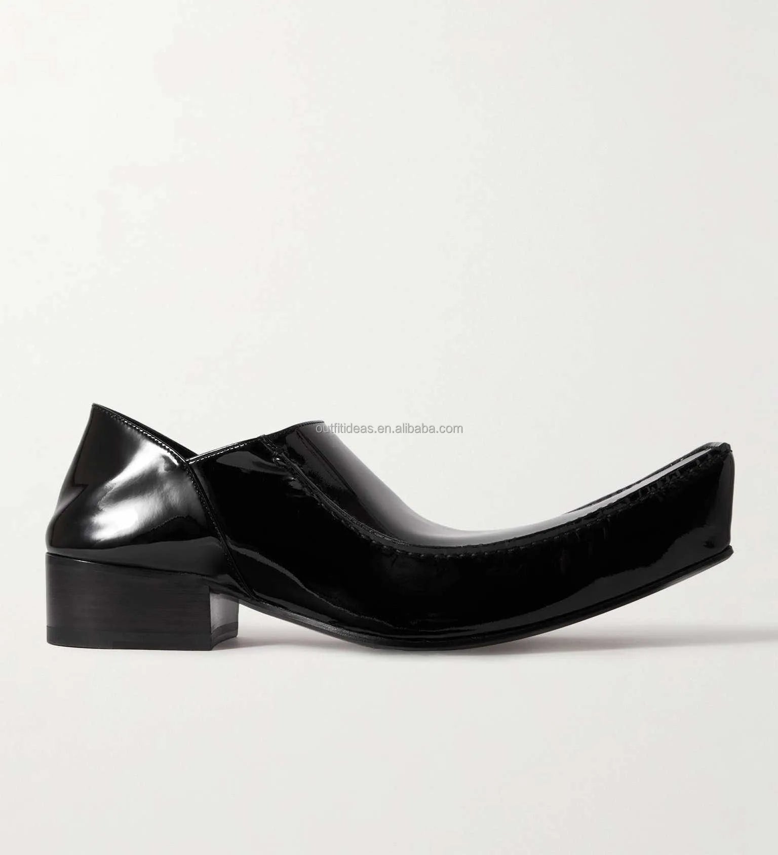 Exaggerated Elongated Square Toe Luxury Unisex Calfskin Oxfords Derby Shoe for Men Romeo Collapsible Heel Patent Leather Loafers