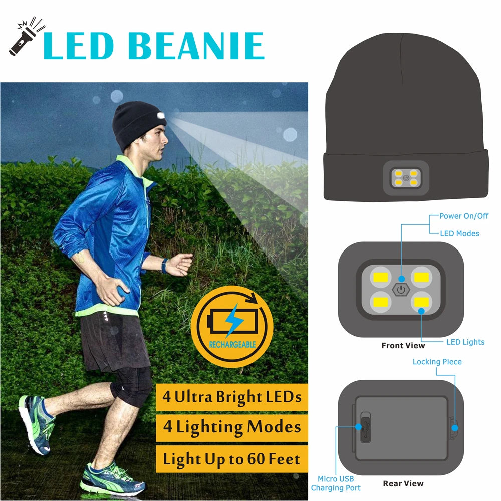 AC Bluetooth Winter Music Beanie Hat with LED Light Rechargeable Hands Free Wireless Smart Hat Headphone Tidesmit