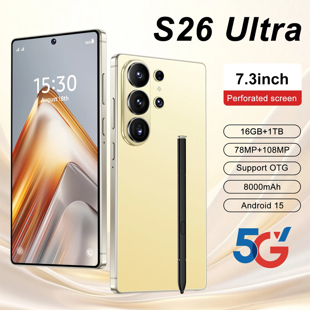 Tidesmit S26 Ultra smartphone featuring 22GB RAM 2TB storage 108MP camera and 144Hz 5G display in sleek design