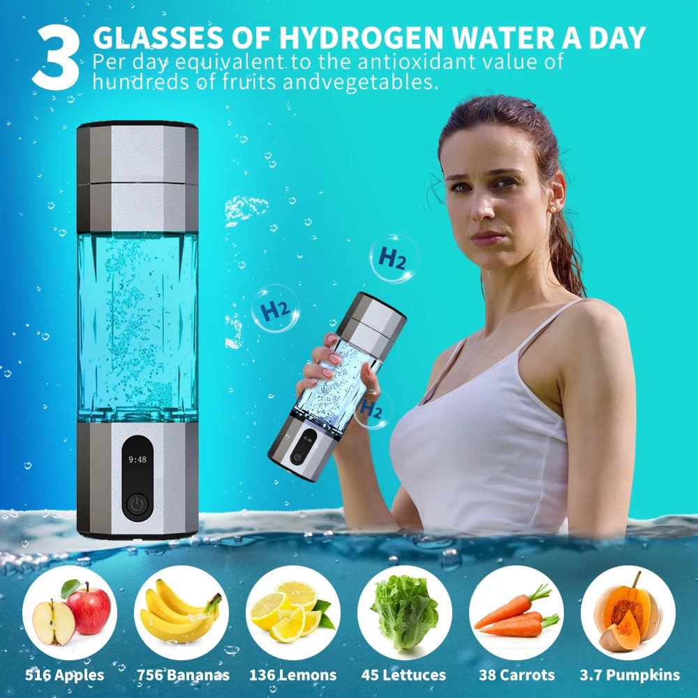 Custom Smart 200ML Hydrogen Ion Water Bottle with 10000ppb Generator USB/Battery for Household Outdoor Use Tidesmit