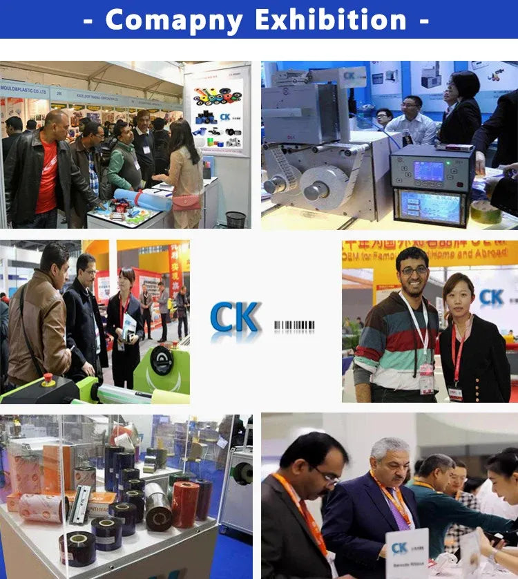 Thermal transfer ribbon company exhibition booth photos with printer and ribbon setup