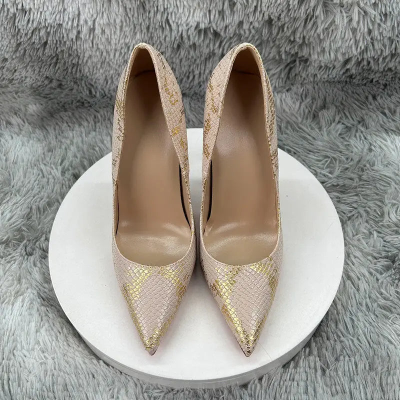 European American Style Animal Print 10cm/12cm Pointed Toe Slip-On Stiletto Heel Red Bottom Thin Rubber Outsole Women's Spring