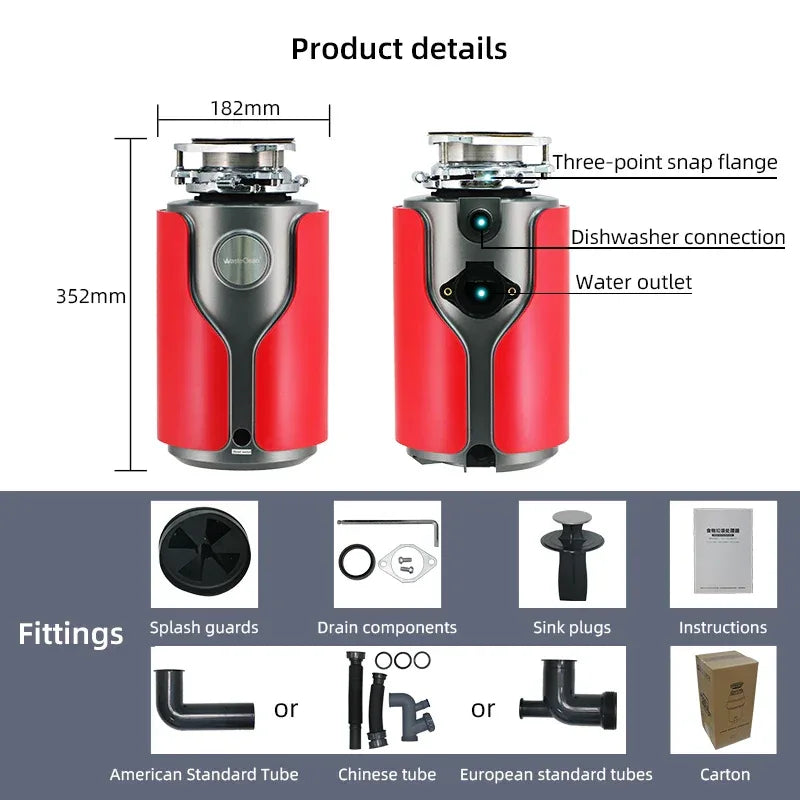 OEM ODM Complete Certification Double Stage Sink Food Waste Disposer 560W 0.75Hp DC Motor Kitchen Food Waste Shredder - Tidesmit