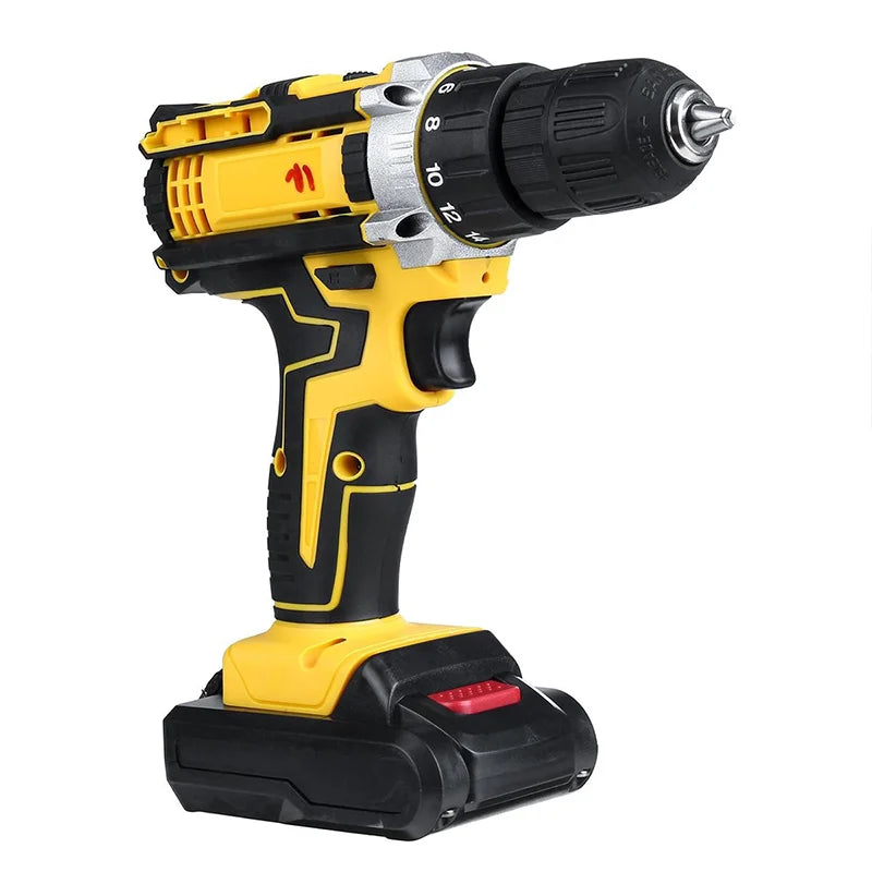 Gisam Cordless Impact Drill Electric Screwdriver Rechargeable Handheld Hammer Drill Power Tool 25+3 Torque Driver Li-ion Battery