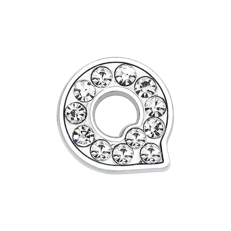 Silver rhinestone letter Q slide charm for 8mm DIY pet collars to personalize your dog or cat's name.