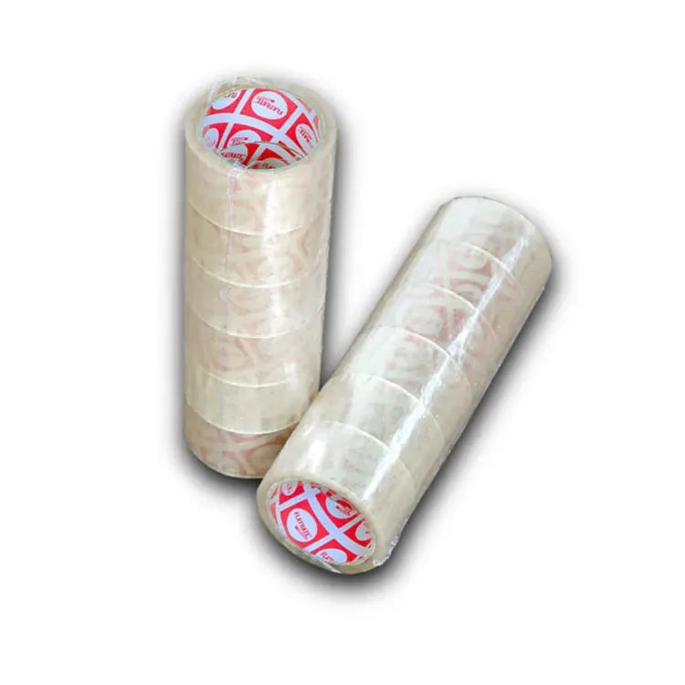 Clear gummed paper sealing tape roll pair with red print