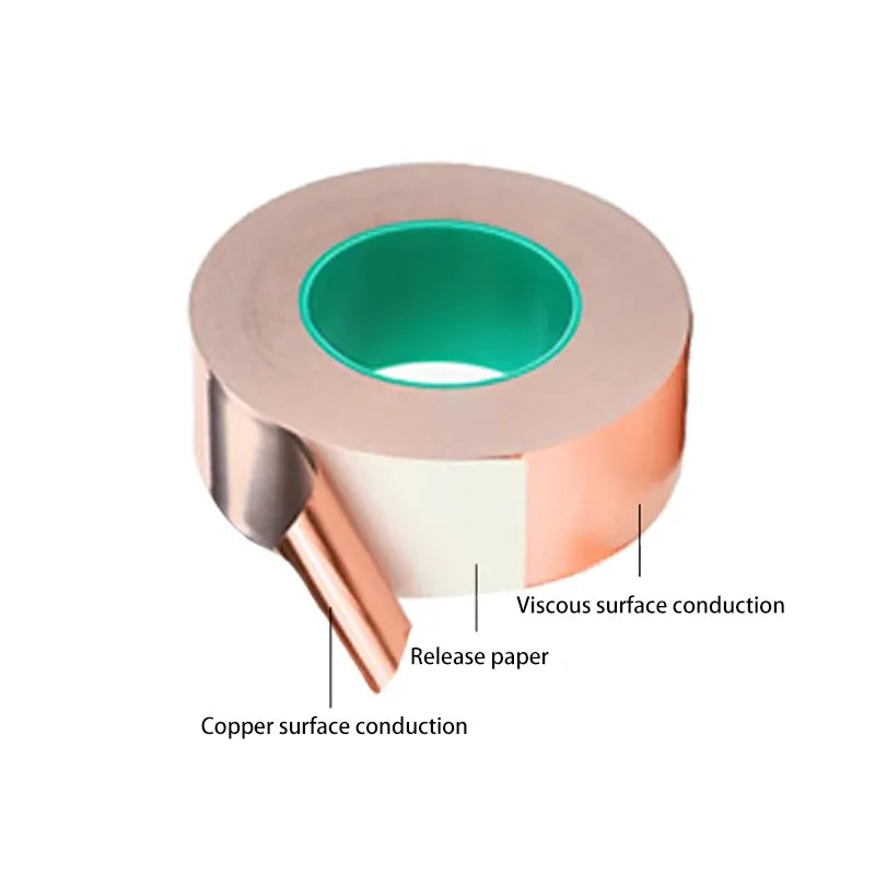 Copper foil self-adhesive conductive tape roll with green inner core and release liner