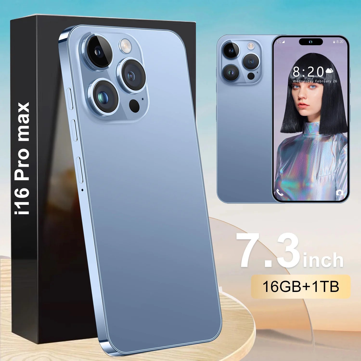 OEM 2024 I16 Pro Max 5G smartphone with 6.7 inch 120Hz display 16GB RAM 1TB storage and 7000mAh battery view 5