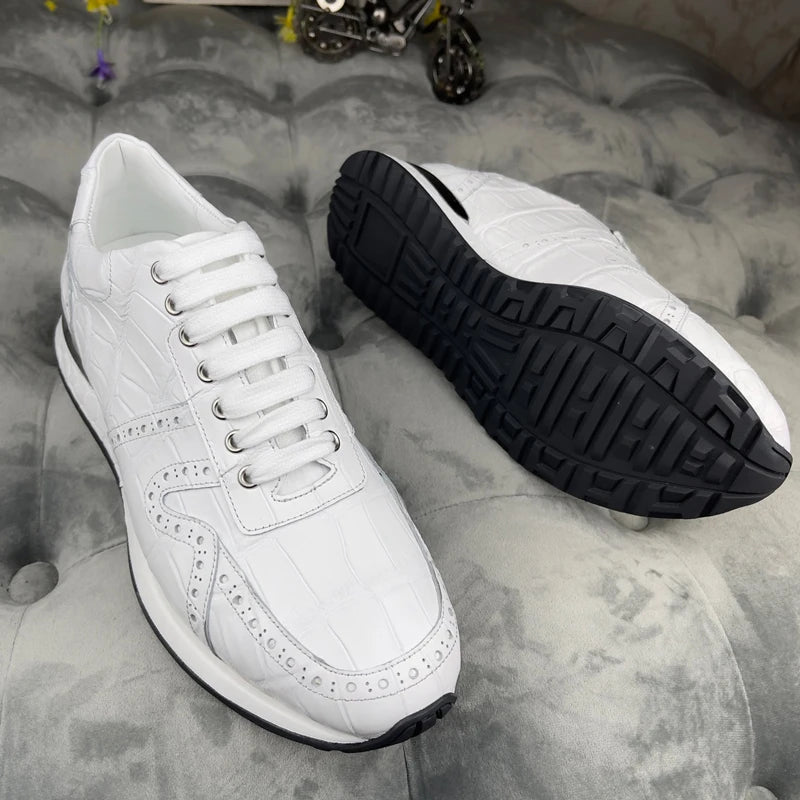 Stylish Genuine Crocodile Leather Men's Sport Shoes Comfortable Men's Running Shoes White Fashion Sneakers Casual Shoes for Men