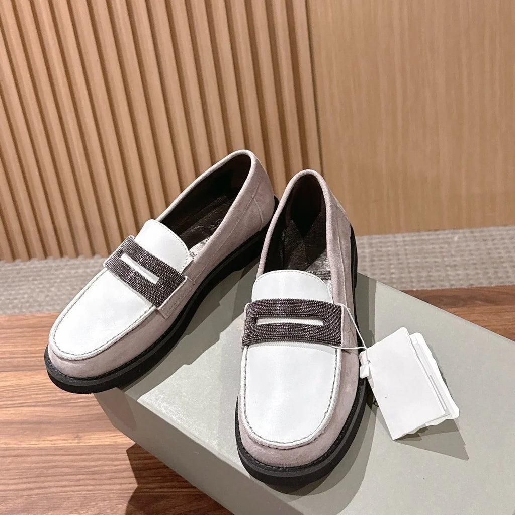 Luxury Designer Women's Suede and Calfskin Flat Casual Shoes, Master-quality High-grade Leather Anti-slip Casual Shoes for Women